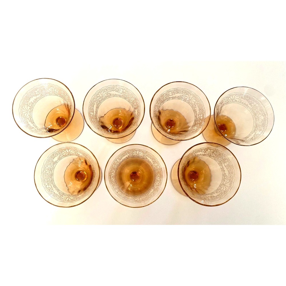 Fostoria Royal Amber Cordial Glasses 3.5" Tall Set of 7 Champagne Glasses Lovely - Picture 12 of 12